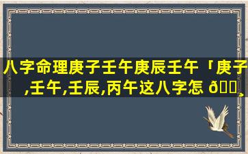 八字命理庚子壬午庚辰壬午「庚子,壬午,壬辰,丙午这八字怎 🕸 么样」